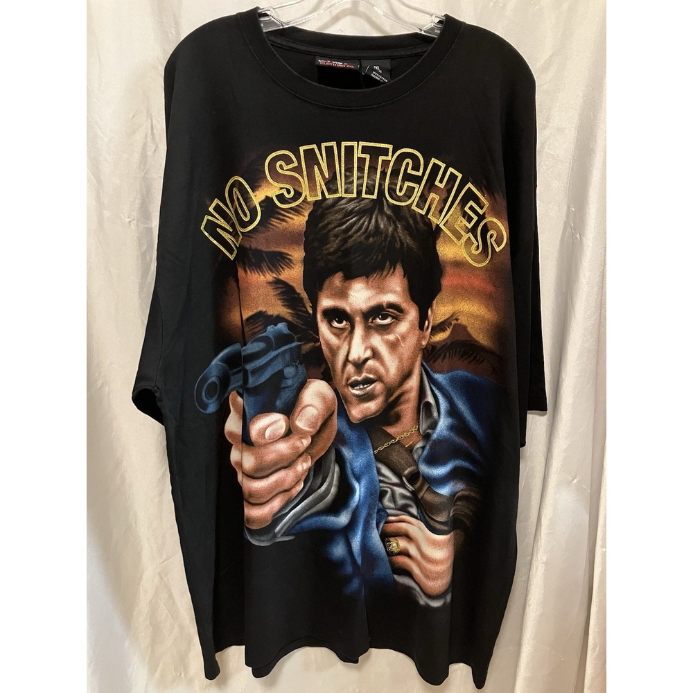 VTG‎ Scarface Clothing Co. NO SNITCHES T Shirt 2XL Sparkle Letters Tony Montana
